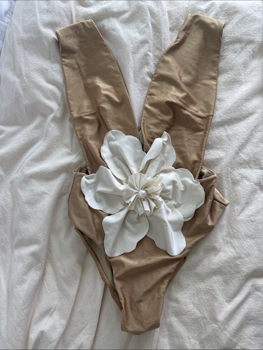 Hand made in Colombia One-Piece Swimsuit with Cream Flower Accent